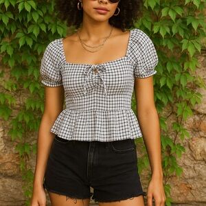 MADEWELL Tiered Plaid Omaha Top, S